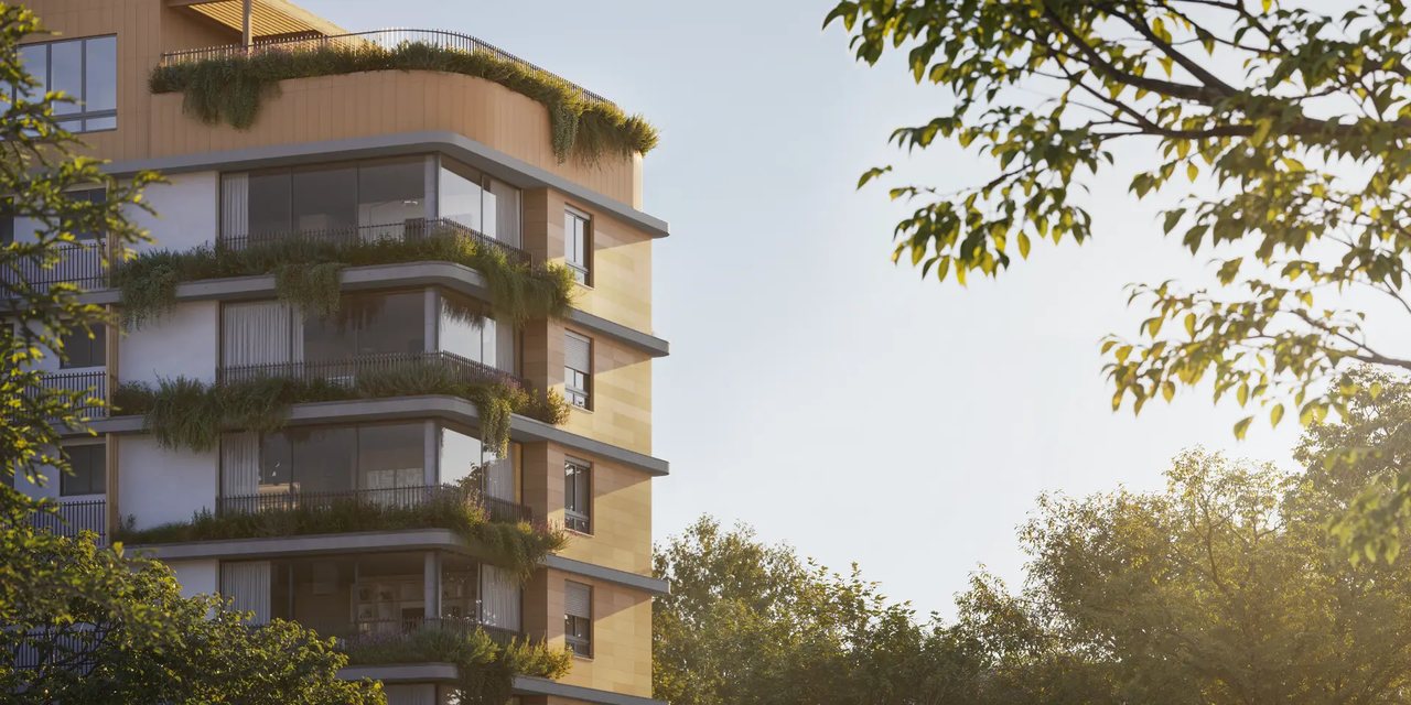 Detalhe da fachada do Brando, novo pré-lançamento da AMX Property no bairro Rio Branco, em Porto Alegre